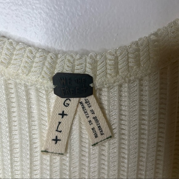 FREE PEOPLE Ribbed Long Sleeve Bone Color Blouse Top - Picture 5 of 13